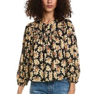 THE GREAT. Floral Black and Yellow Blouse